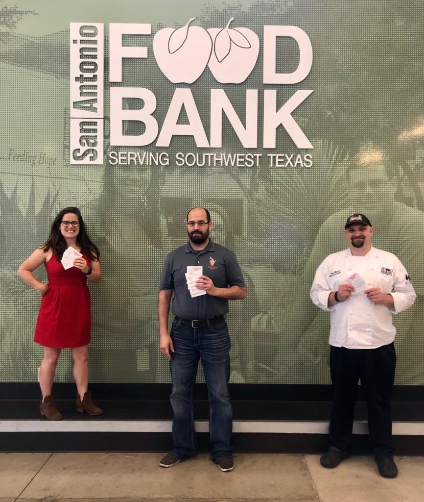 burger boy donates $1,200 in gift cards to San Antonio Food Bank employees.